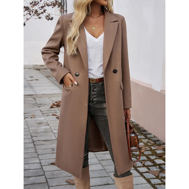 Women's long coat with notched lapels – Warm and elegant