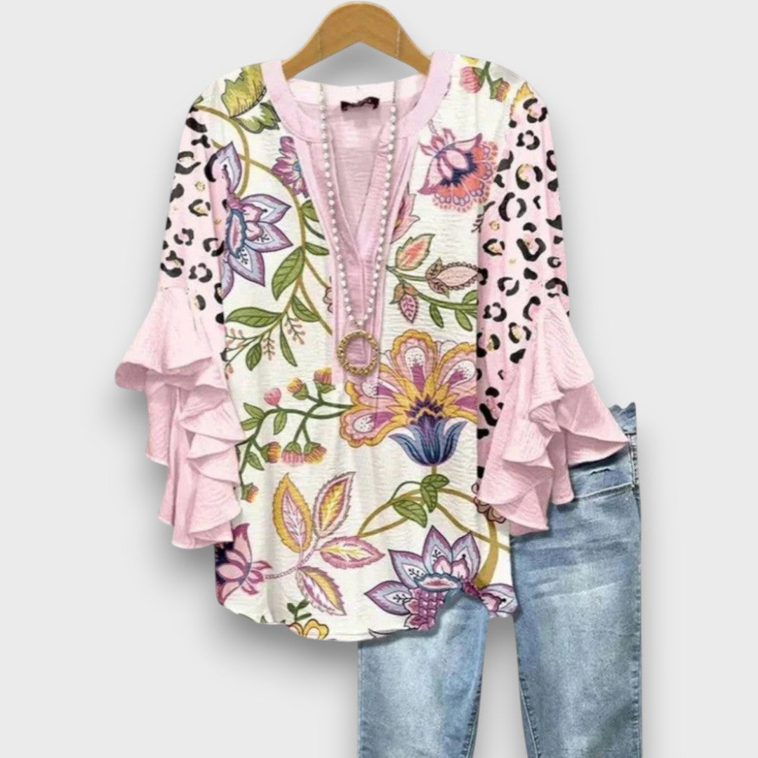 Camicetta floreale da donna con scollo a V e maniche a volant - Leggera e romantica