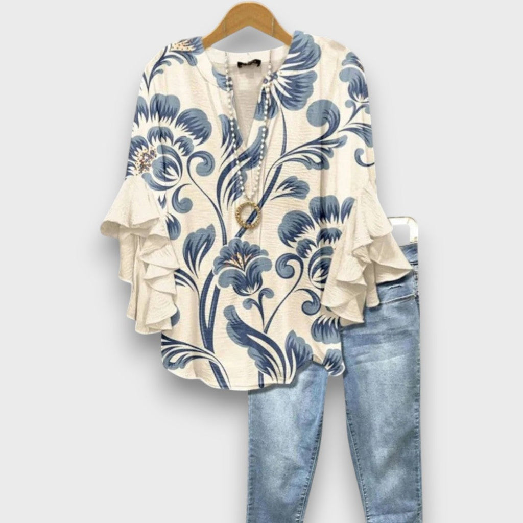 Camicetta floreale da donna con scollo a V e maniche a volant - Leggera e romantica
