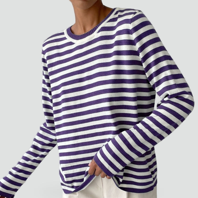Maglione donna a righe girocollo - Morbido e casual