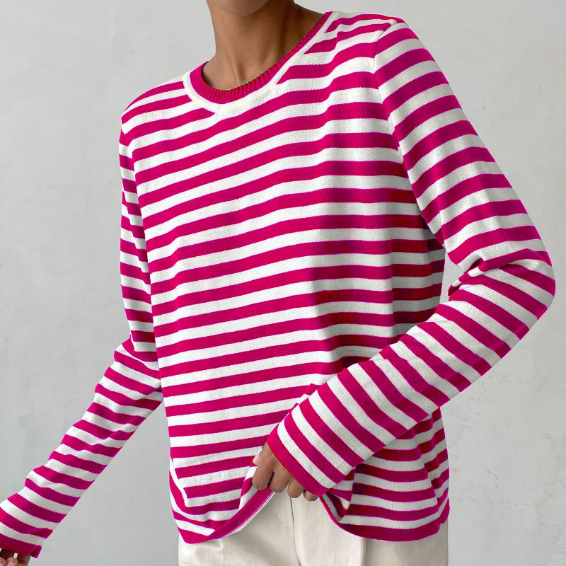 Maglione donna a righe girocollo - Morbido e casual