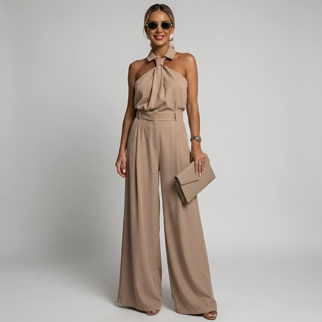 Tuta donna con collo all'americana e gamba ampia - Elegante e fluida