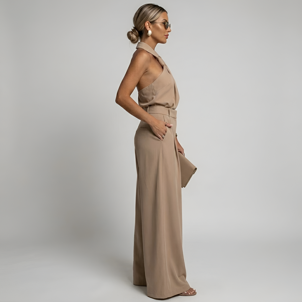 Tuta donna con collo all'americana e gamba ampia - Elegante e fluida