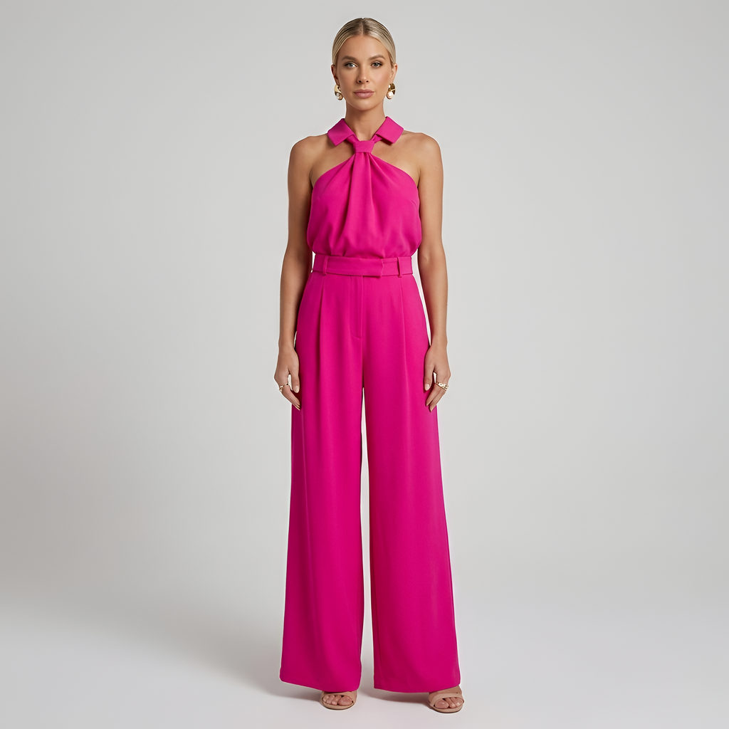 Tuta donna con collo all'americana e gamba ampia - Elegante e fluida