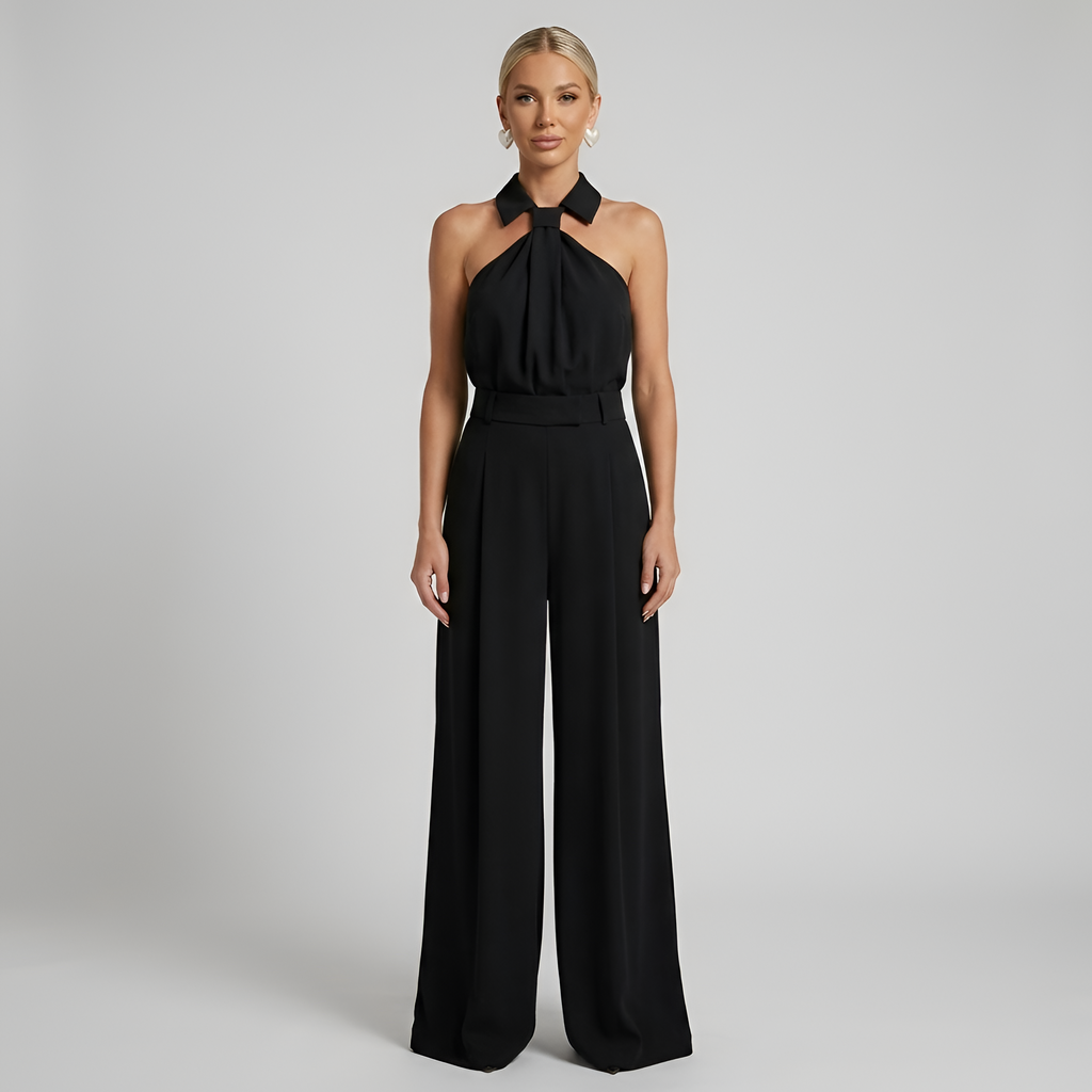 Tuta donna con collo all'americana e gamba ampia - Elegante e fluida