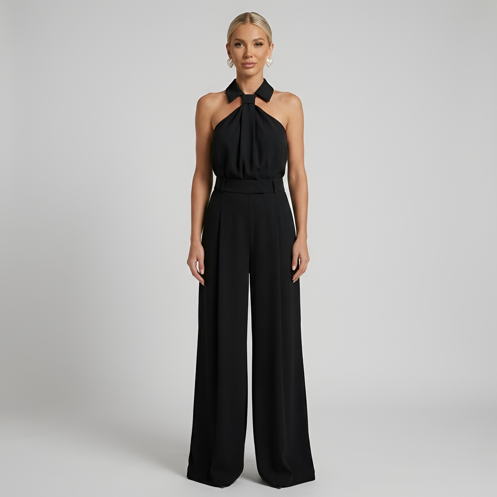 Tuta donna con collo all'americana e gamba ampia - Elegante e fluida