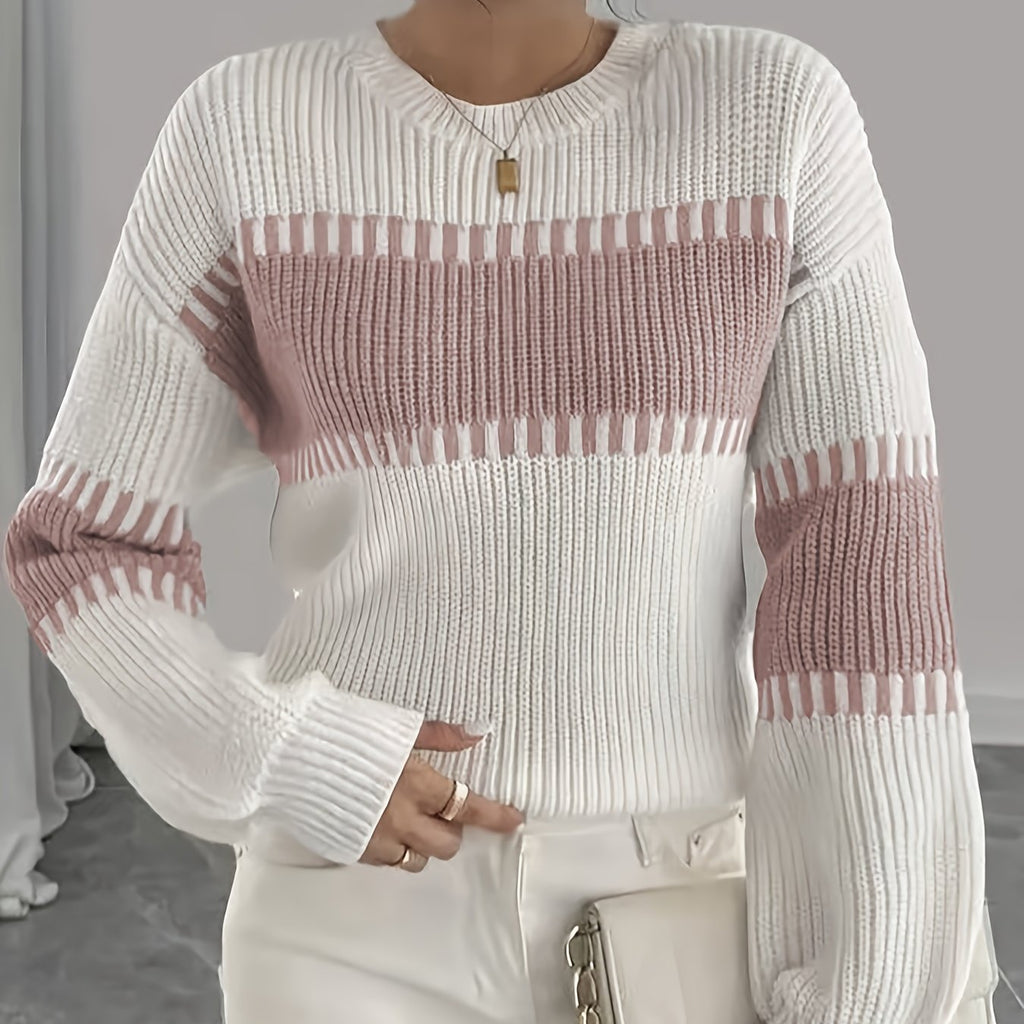Stribet damesweater i colorblock – Moderne og blød