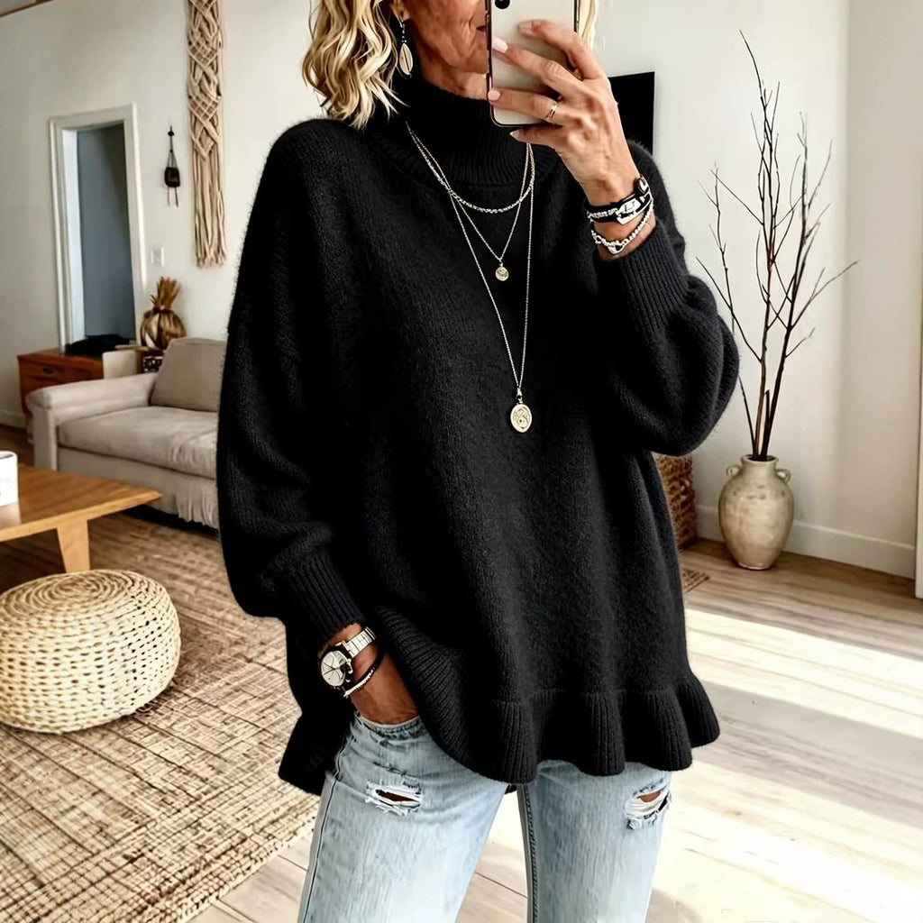 Maglione donna in maglia con bordo ondulato – Morbido e femminile
