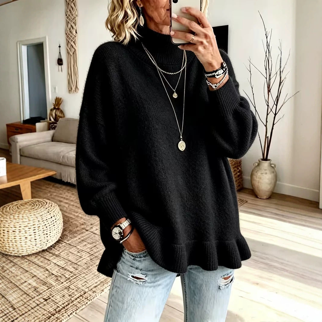 Maglione donna in maglia con bordo ondulato – Morbido e femminile