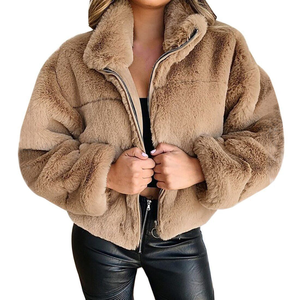 Veste cardigan à effet fourrure - Chaude et zippée