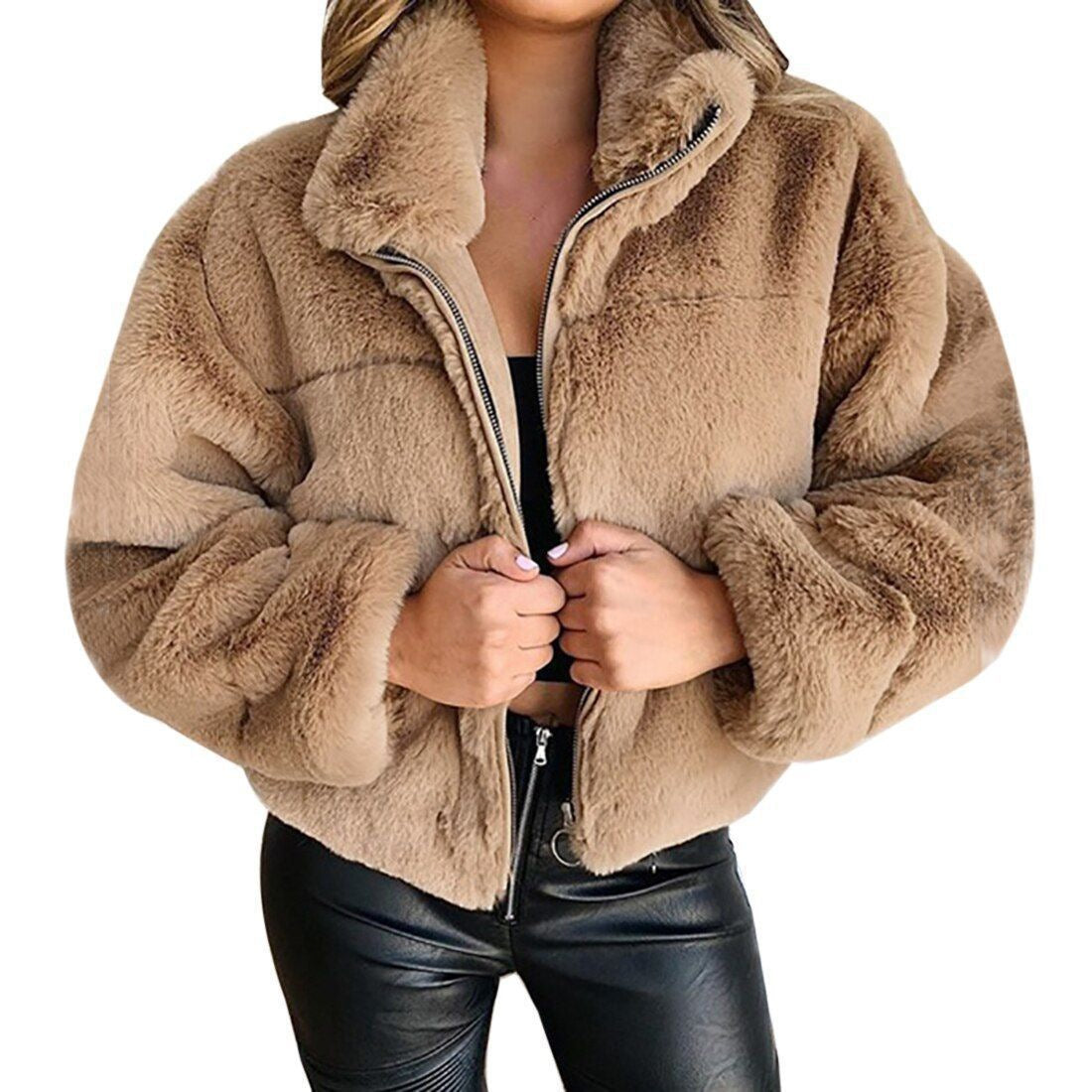 Veste cardigan à effet fourrure - Chaude et zippée