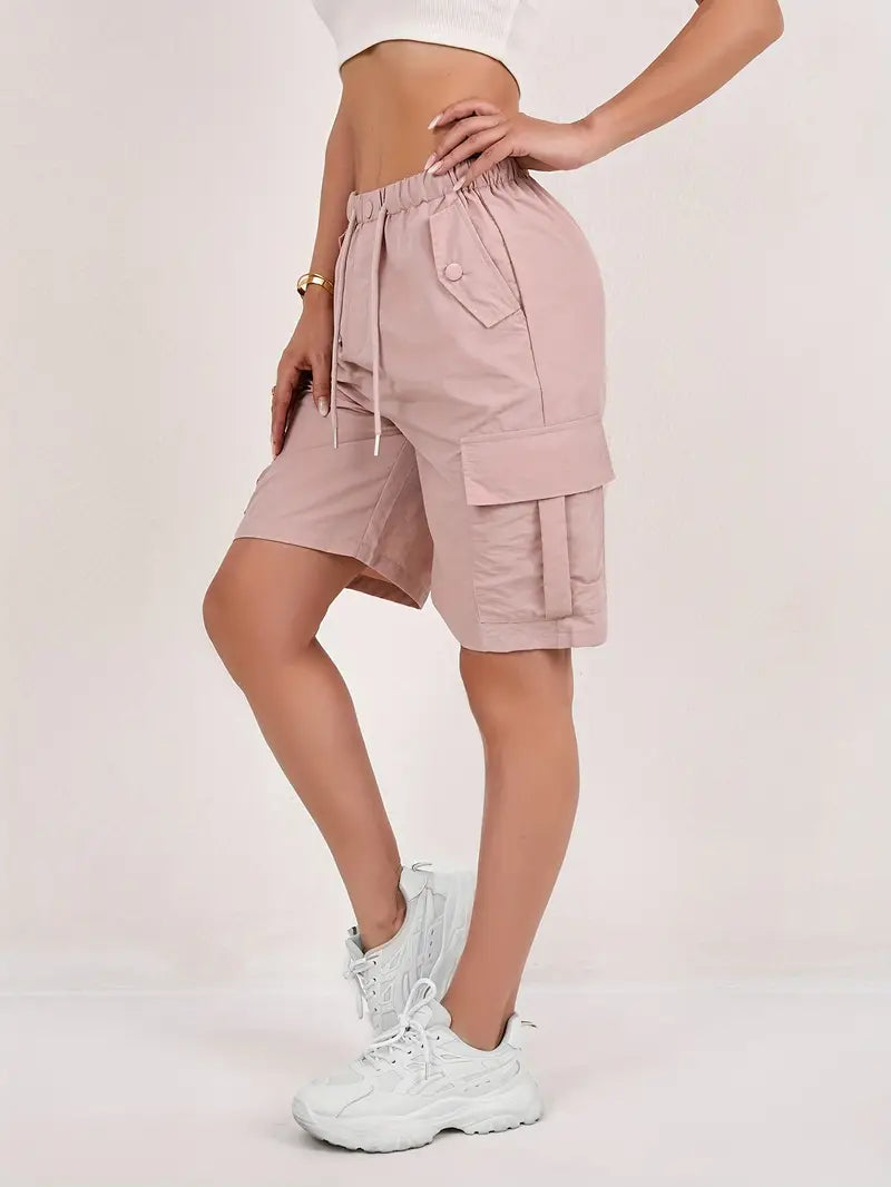 Short cargo Via rosa cipria da donna con vita elasticizzata