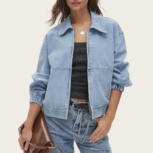 Giacca in Denim Retrò Unisex – Stile Vintage Casual con Revers e Zip