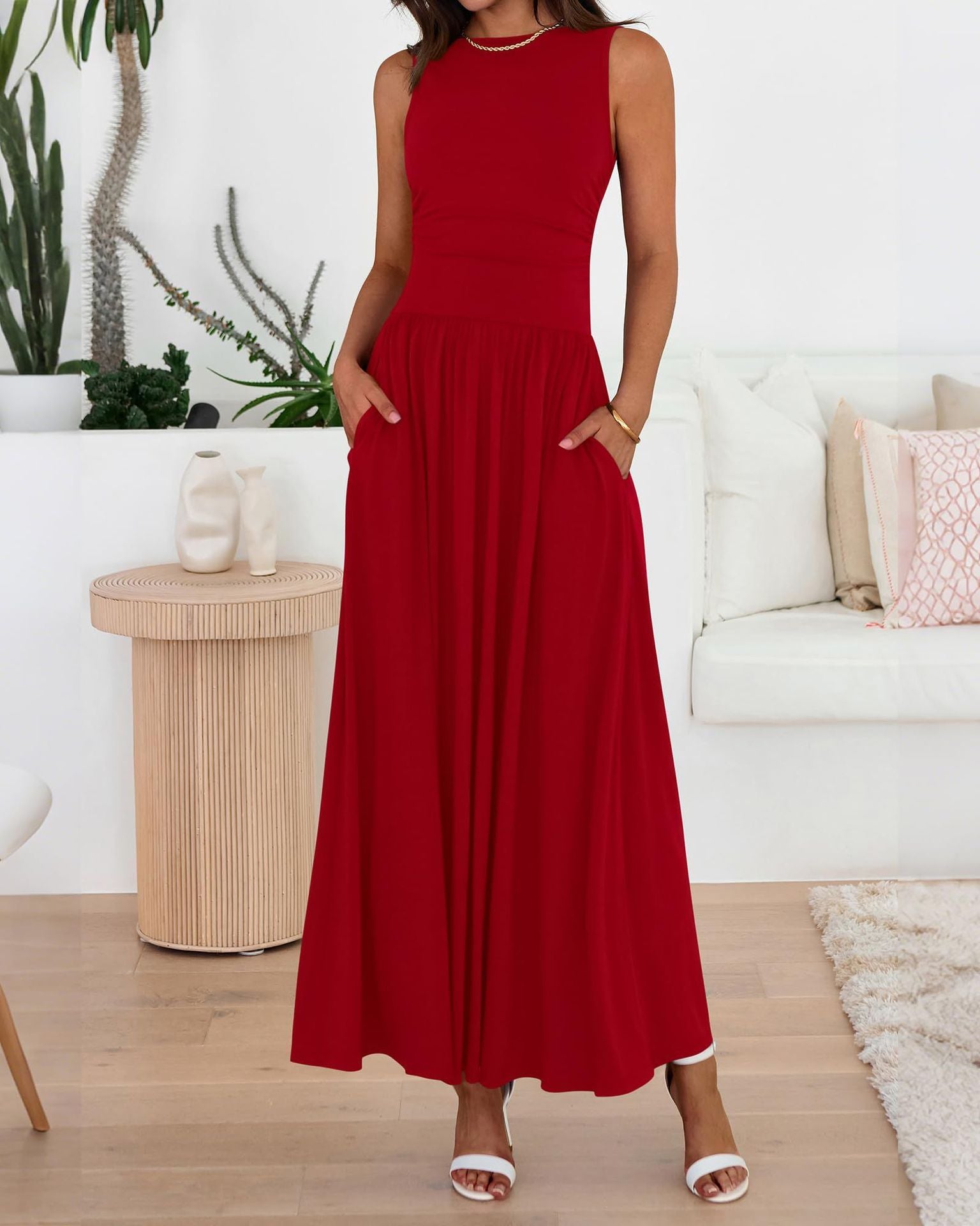 Abito lungo donna fluido con tasche