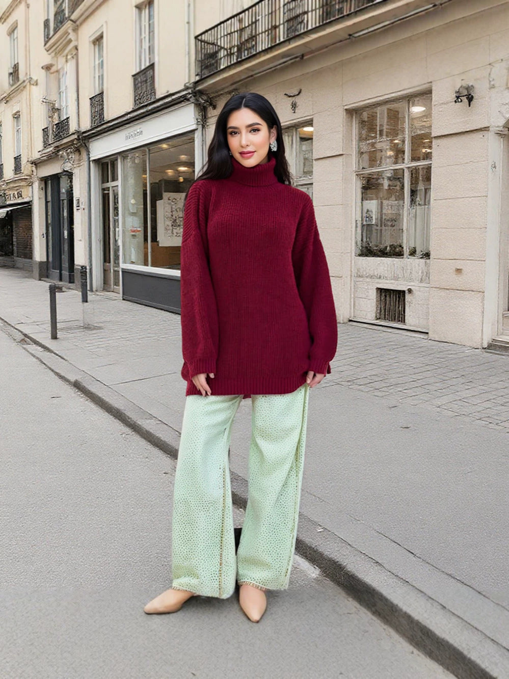 Top femme en maille à col montant - Tendance et chaud