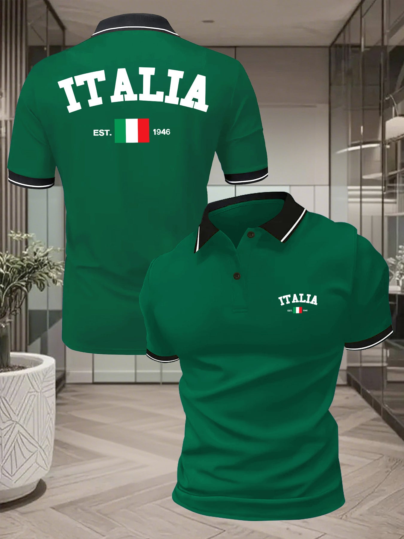 Polo uomo a maniche corte con stampa italiana - Traspirante e versatile