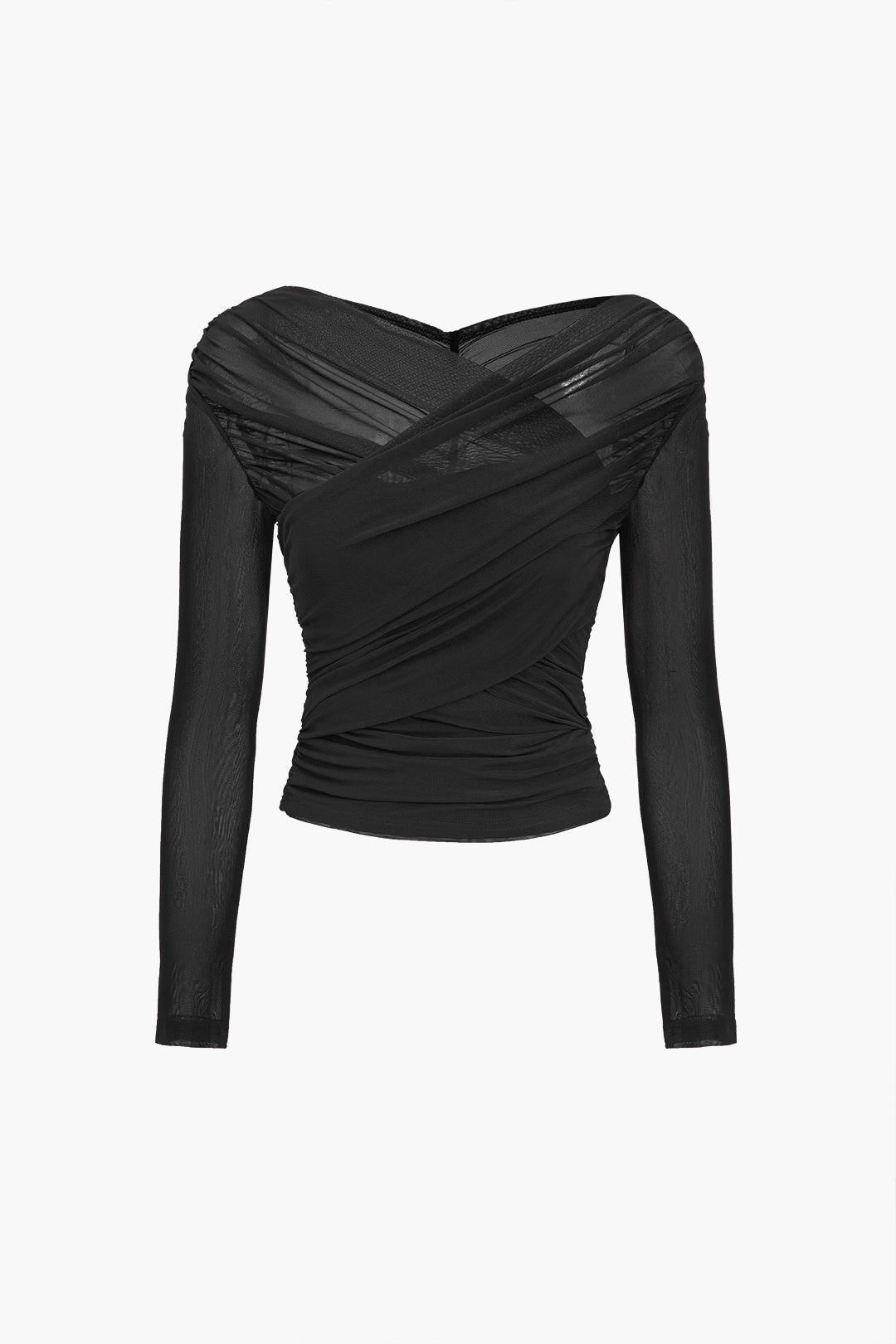 Camicetta da donna in rete drappeggiata – Maniche lunghe, elegante, casual, stile da lavoro