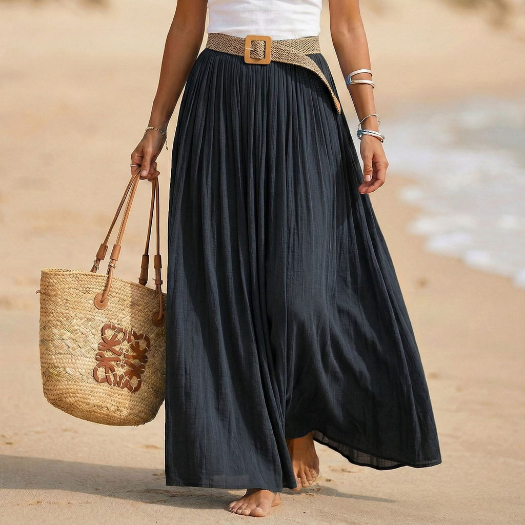 Abito maxi donna svasato con vita morbida stile mare