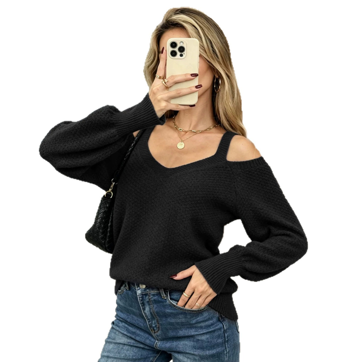 Top en maille pour femme à épaules dénudées - Élégant et confortable