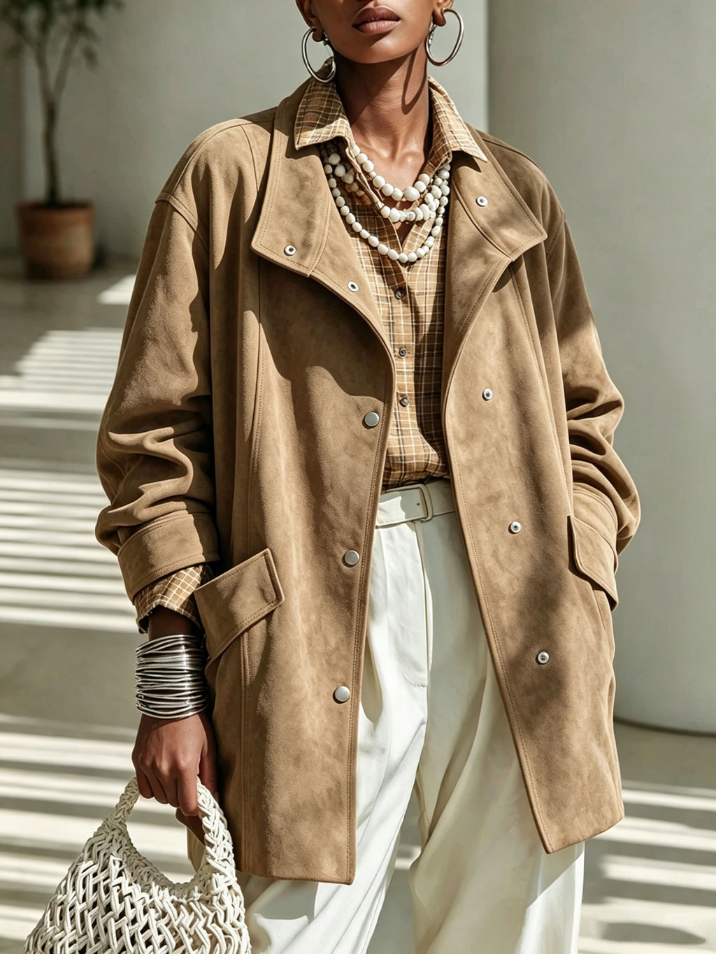 Abrigo midi de mujer con cuello mao - Elegante y cálido