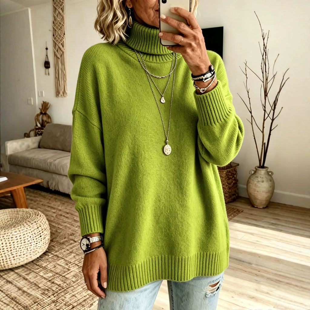 Pull femme ample à col roulé - Chaud et facile à porter