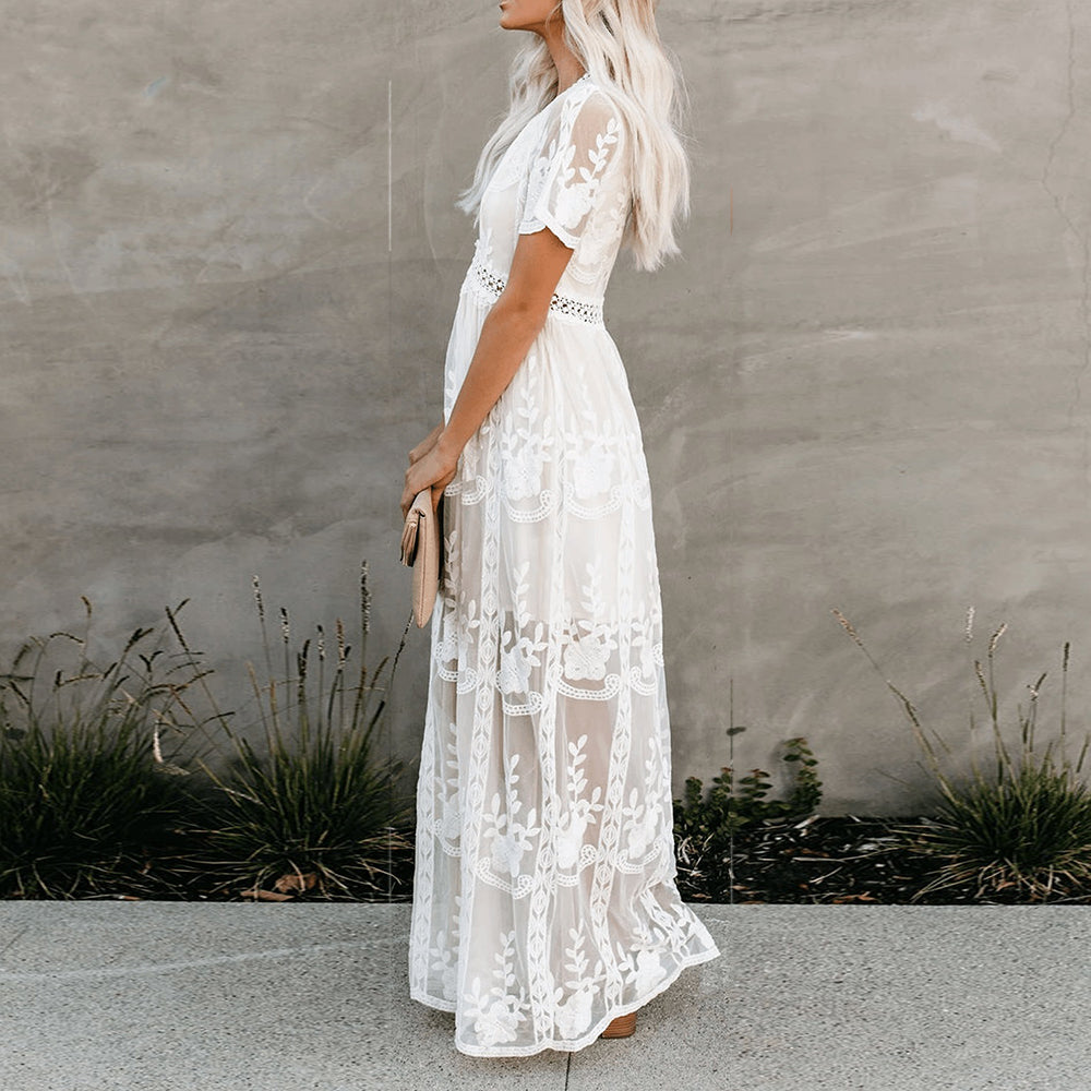 Abito Maxi Donna a Collo a V – Comfort Elegante e Fluttuante