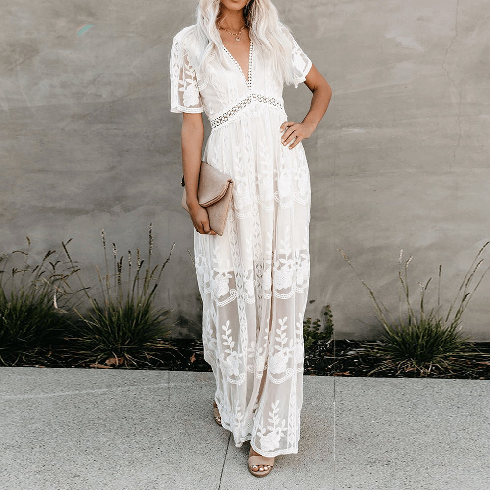 Abito Maxi Donna a Collo a V – Comfort Elegante e Fluttuante