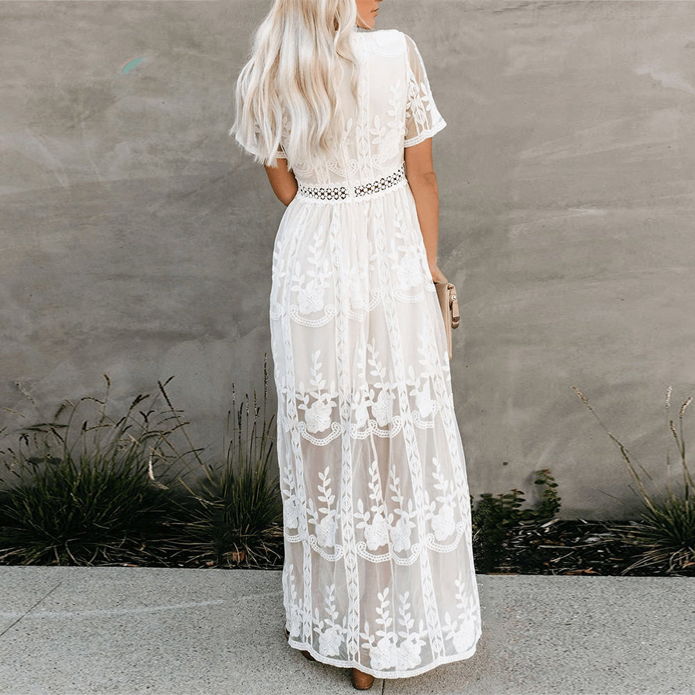 Abito Maxi Donna a Collo a V – Comfort Elegante e Fluttuante