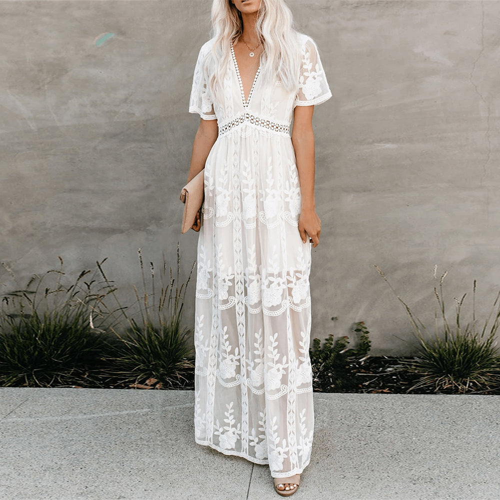 Abito Maxi Donna a Collo a V – Comfort Elegante e Fluttuante