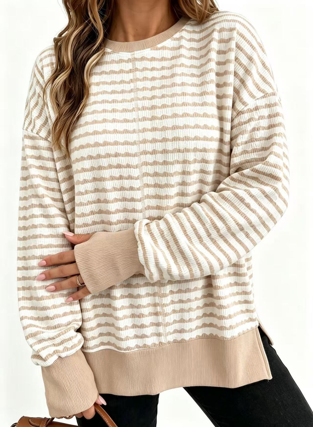 Jersey de rayas para mujer con aberturas - Informal y suave