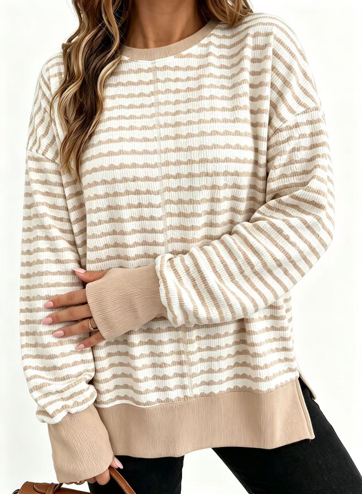 Women's striped sweater with side slits - Casual and soft