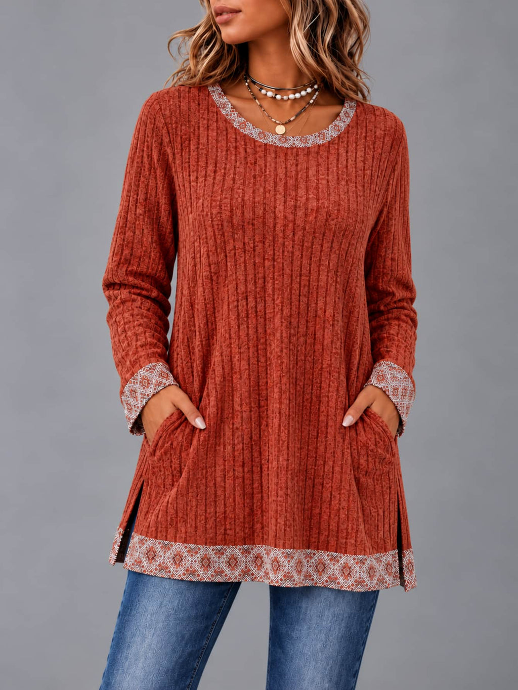Top long femme color block - Décontracté et moderne