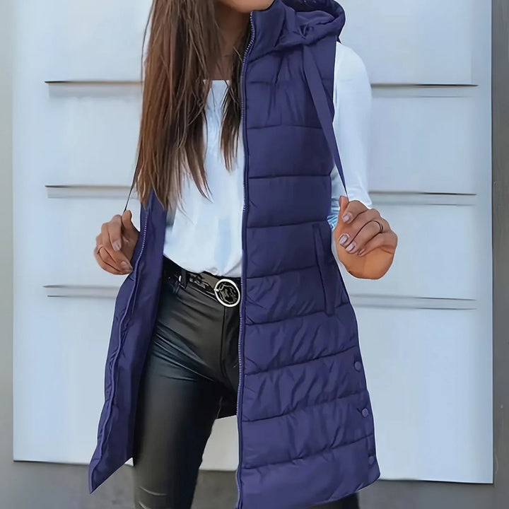 Gilet piumino lungo donna con cappuccio – Smanicato imbottito leggero per autunno e inverno