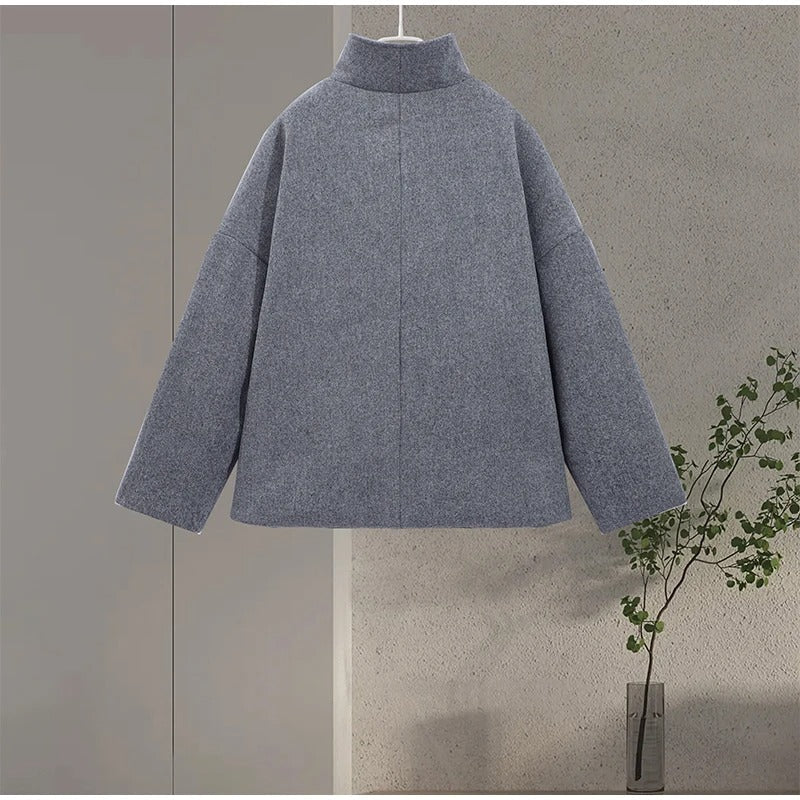 Elegante cappotto da donna in misto lana con bottoni – Capo invernale con collo alto