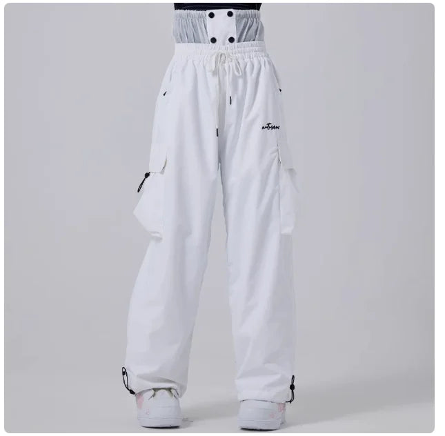Pantaloni da sci impermeabili larghi da uomo - Pantaloni cargo antivento da snowboard