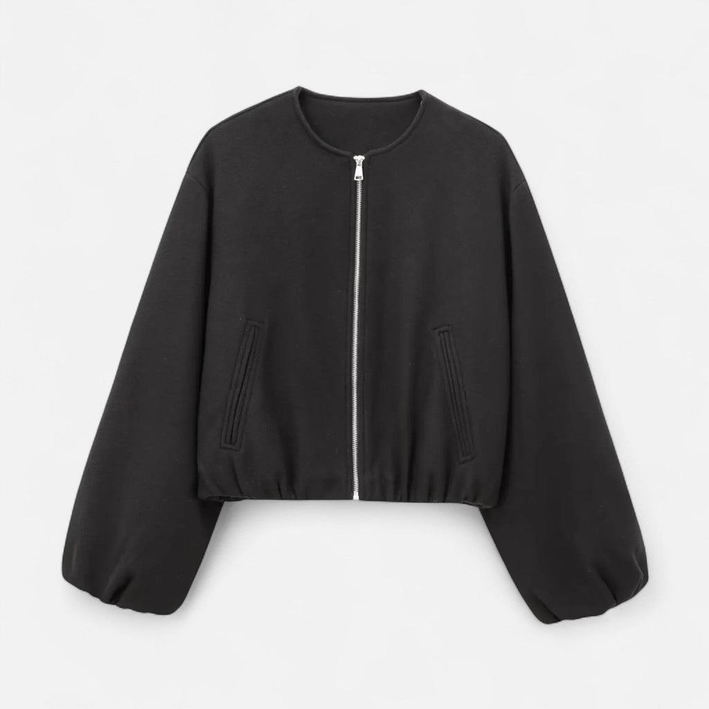 Giacca blouson da donna in stile retrò con cerniera – Girocollo, casual, street style
