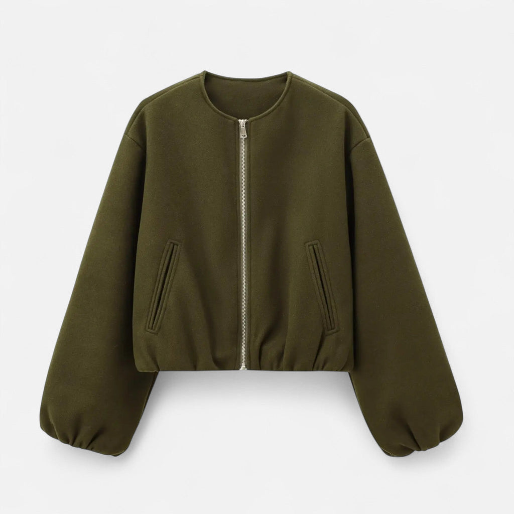 Giacca blouson da donna in stile retrò con cerniera – Girocollo, casual, street style