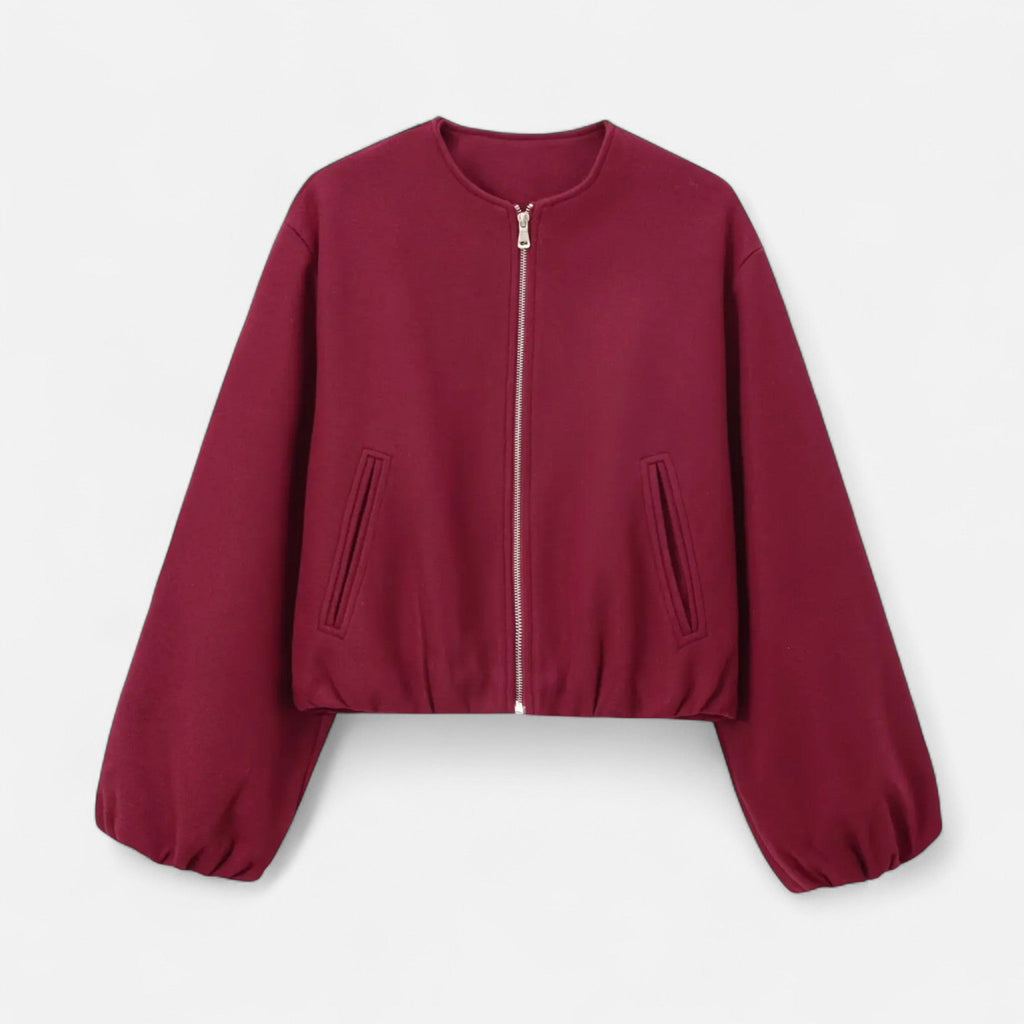 Giacca blouson da donna in stile retrò con cerniera – Girocollo, casual, street style