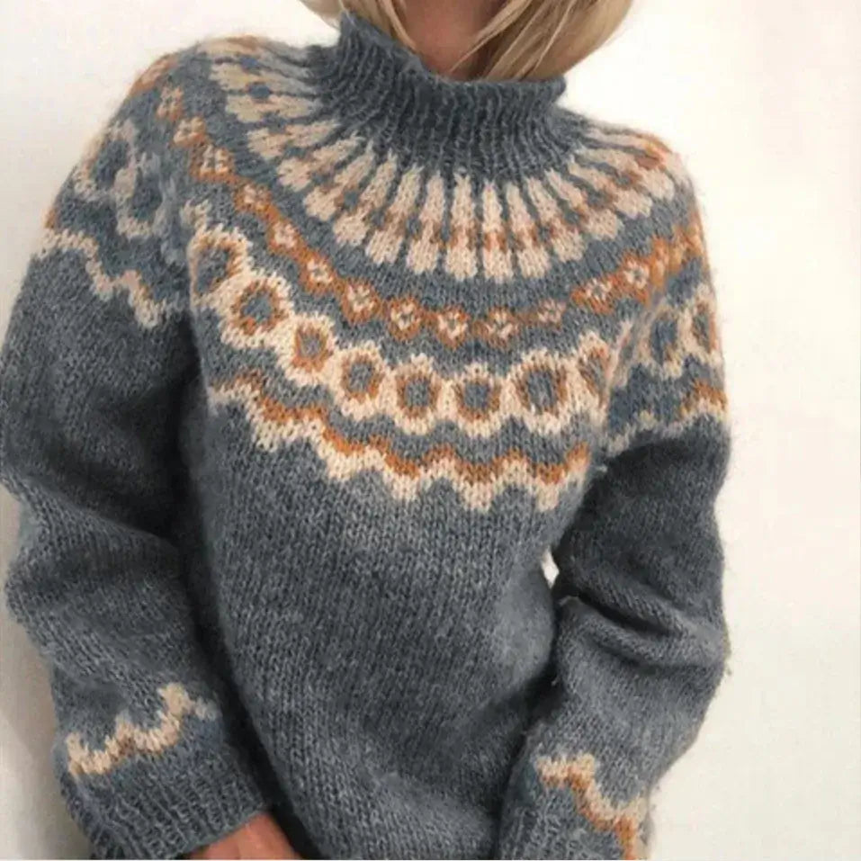 Pull à col roulé pour femme à motif nordique - Classique et chaud