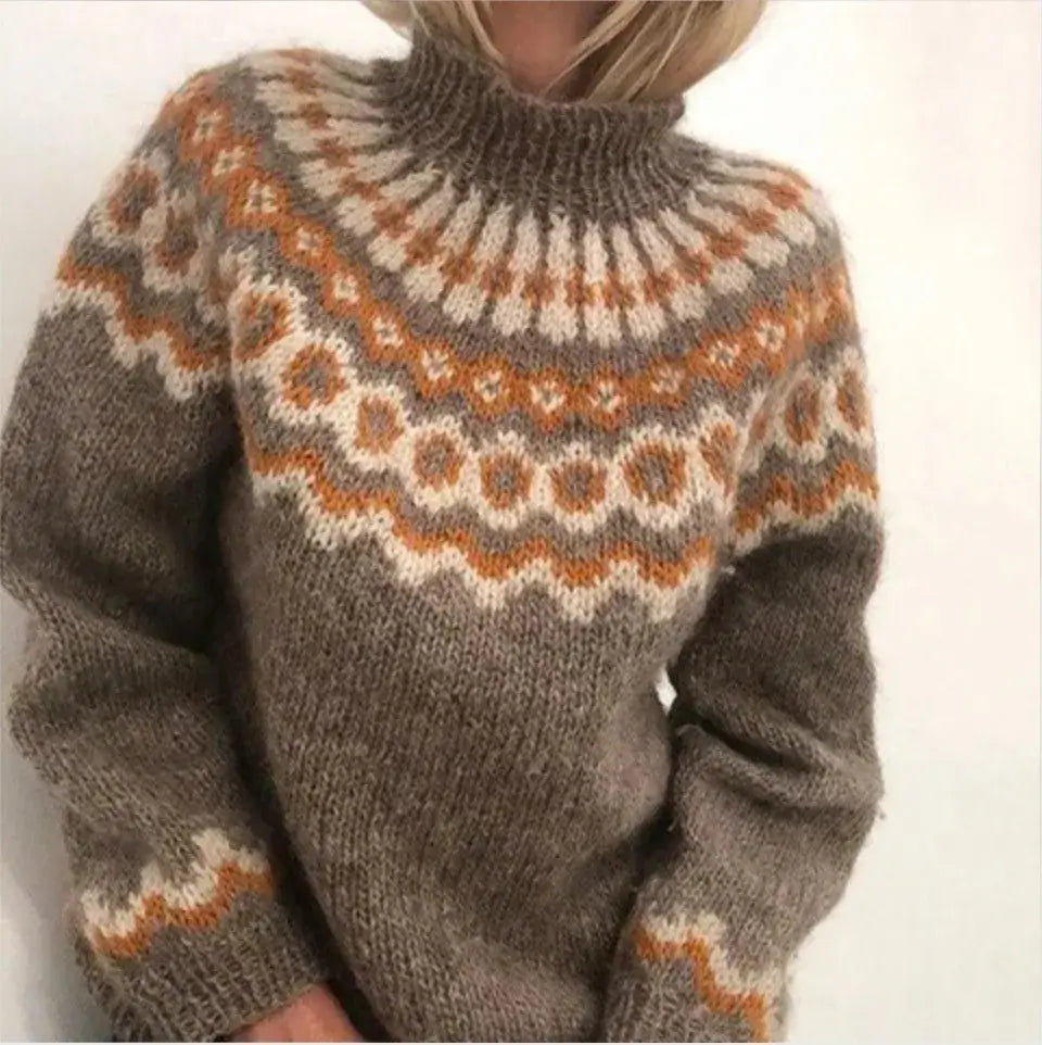 Pull à col roulé pour femme à motif nordique - Classique et chaud
