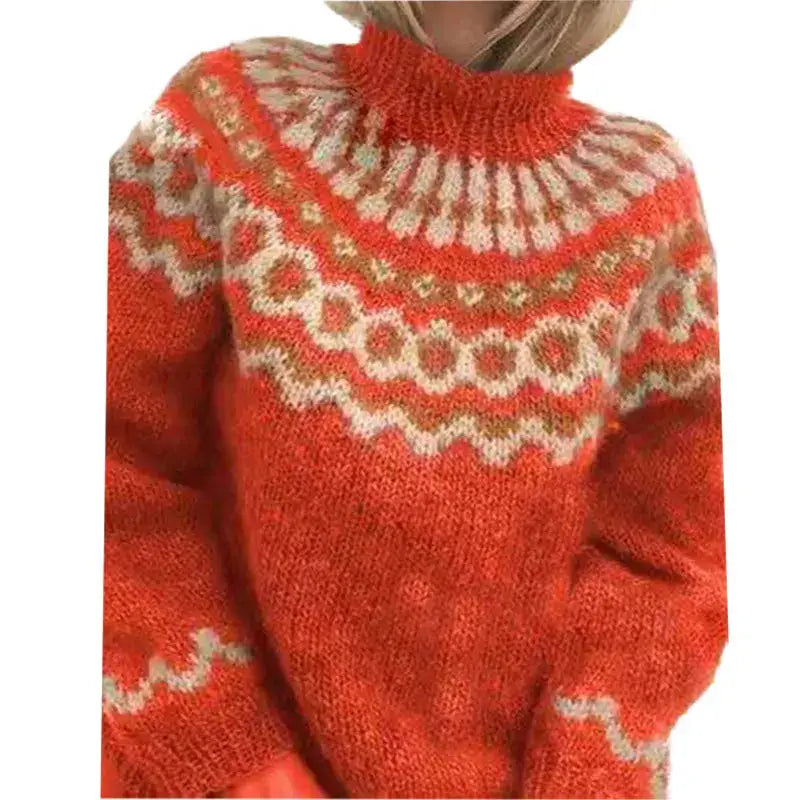 Pull à col roulé pour femme à motif nordique - Classique et chaud