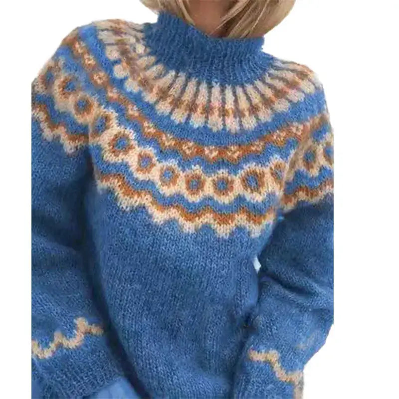 Pull à col roulé pour femme à motif nordique - Classique et chaud