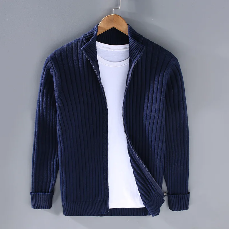 Cardigan da uomo in maglia a coste con cerniera – Pullover classico con cerniera