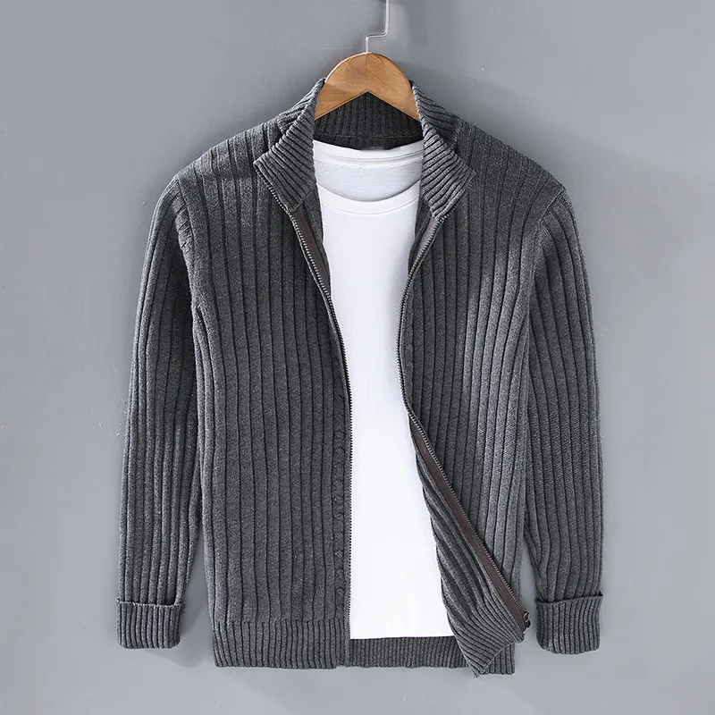 Cardigan da uomo in maglia a coste con cerniera – Pullover classico con cerniera