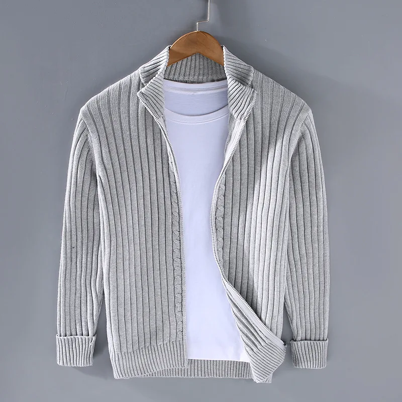 Cardigan da uomo in maglia a coste con cerniera – Pullover classico con cerniera