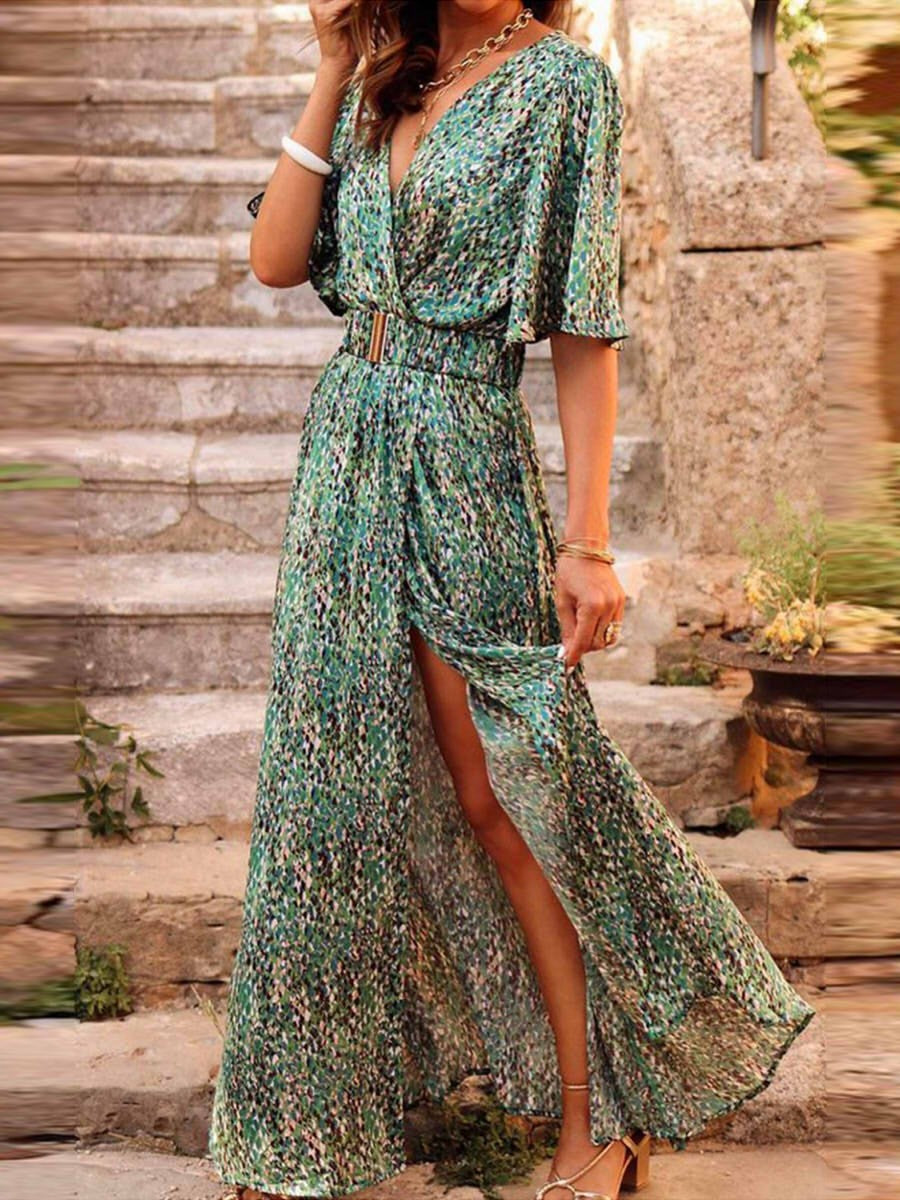 Abito maxi portafoglio da donna con spacco - Fluido ed elegante