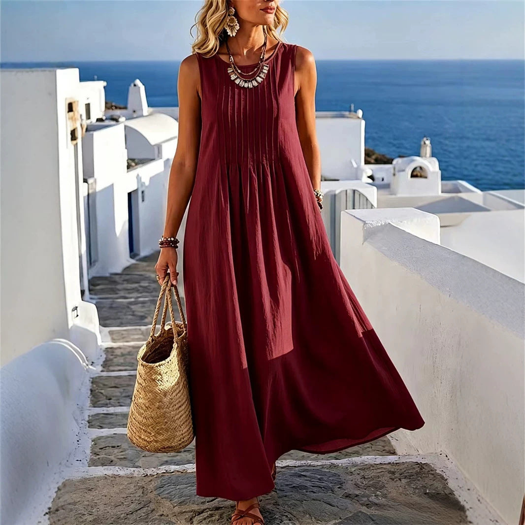 Abito donna ampio casual con collo rotondo