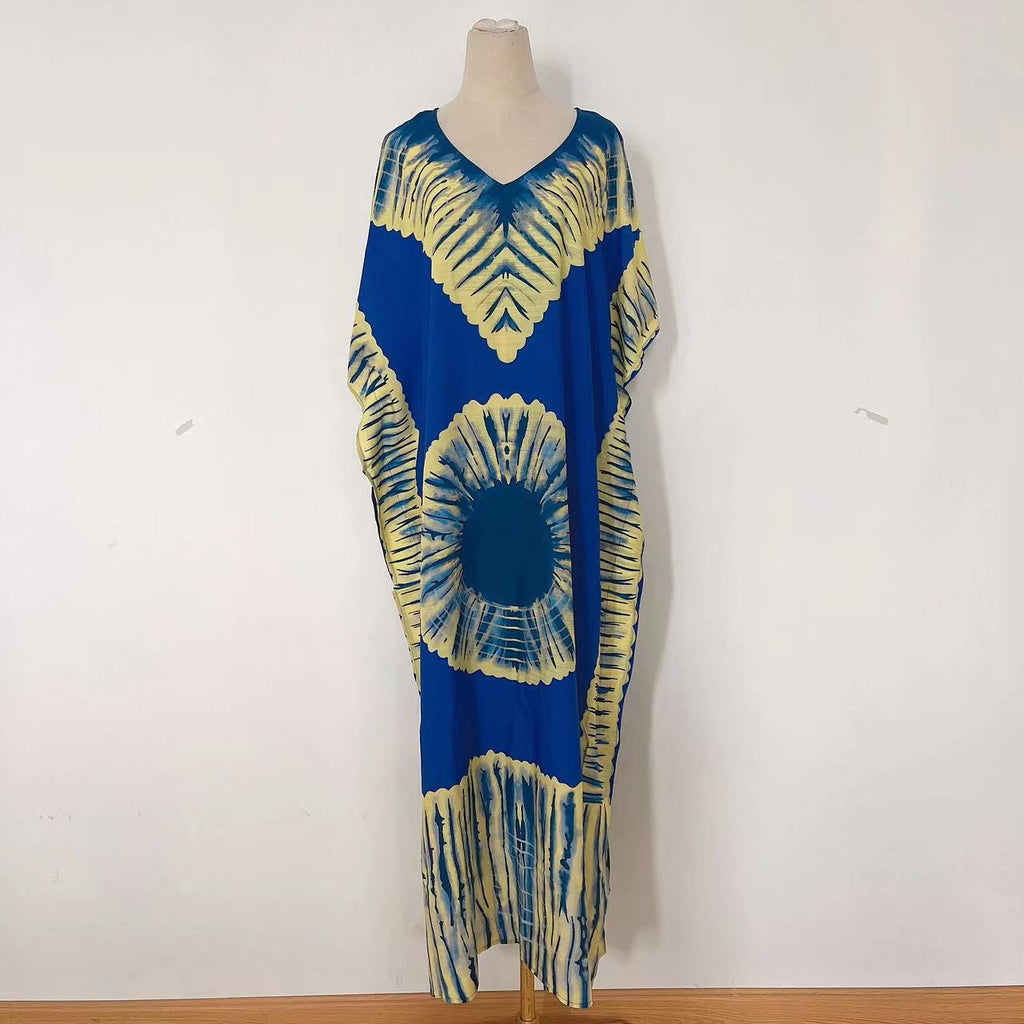 Abito lungo stampato donna con scollo a V - Leggero ed estivo