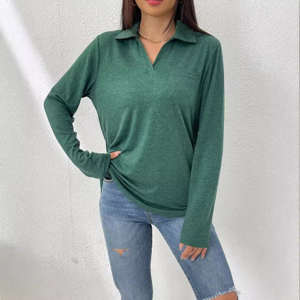 Top donna tinta unita con collo a revers - Semplice e comodo
