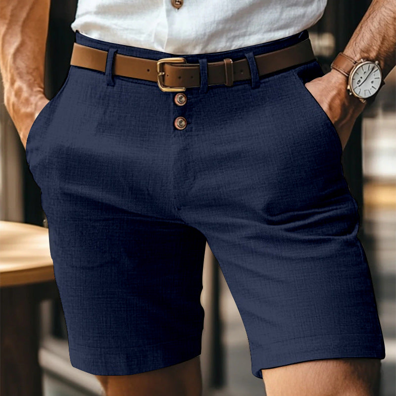 Pantaloncini uomo in lino con bottoni – Shorts leggeri traspiranti tinta unita ideali per l'estate